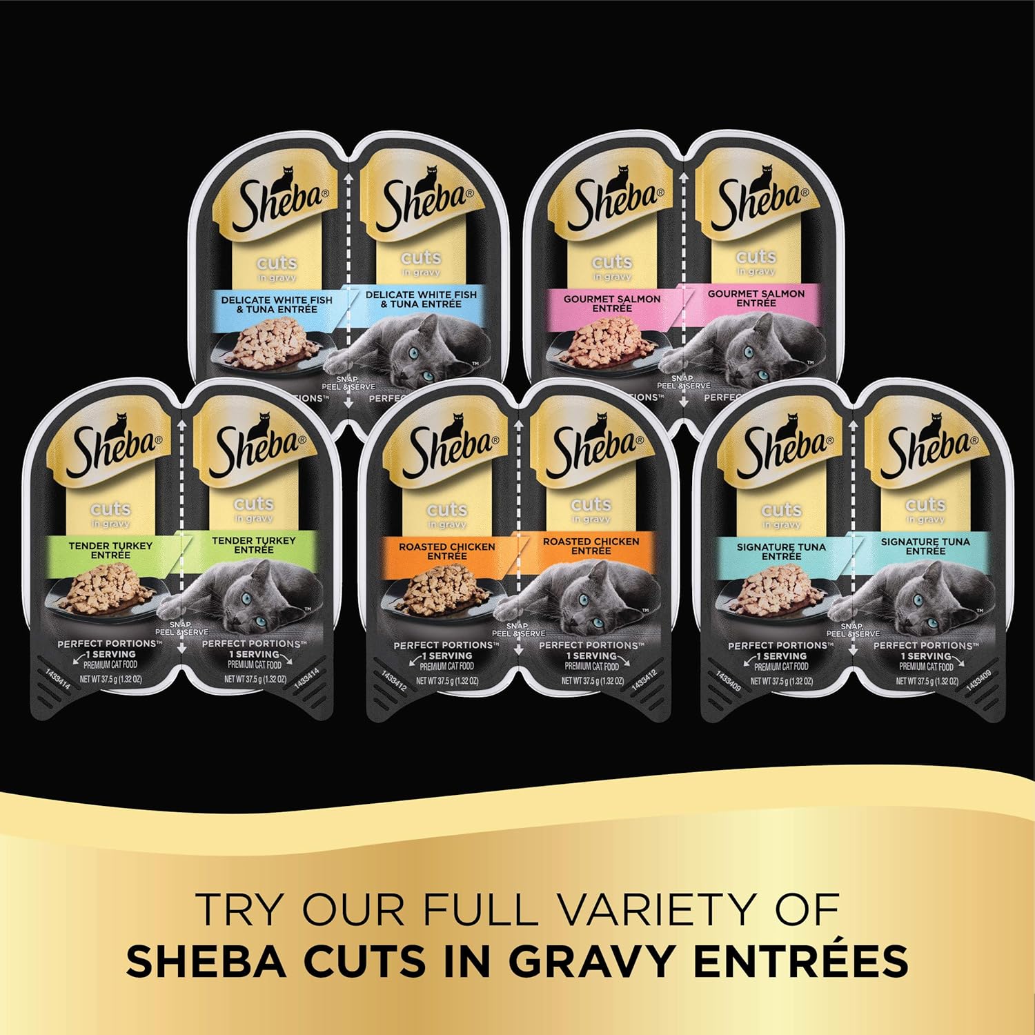 SHEBA PERFECT PORTIONS Soft Wet Cat Food Cuts in Gravy Roasted Chicken Entrée & Tender Turkey Entrée Variety Pack, (12) 2.6 Oz. Easy Peel Twin-Pack Trays: Pet Supplies
