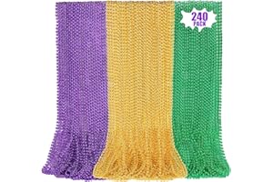 LINSIRON 240 Pcs Purple Gold Green Bead Necklace, 33 Inch Mardi Gras Christmas Beads, Bulk Metallic Party Beads for Mardi Gras Parade , St Patricks Day, Wedding, Birthday, Pirate Party, Carnival Party Favors