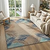LIVEBOX Modern Easy Jute 5x7 Outdoor Rug, Washable Area Rugs for Living Room Patio Tropical Leaf Indoor Outdoor Rug, Boho Far