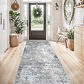 4x8 Washable Indoor Entryway Rug – Non-Slip Rubber Backed Floor Mat for Kitchen, Hallway, Bedroom – Modern Abstract Low-Pile Thin Wide Carpet Runner for Bathroom, Living Room, Office (Blue Grey, 4x8)