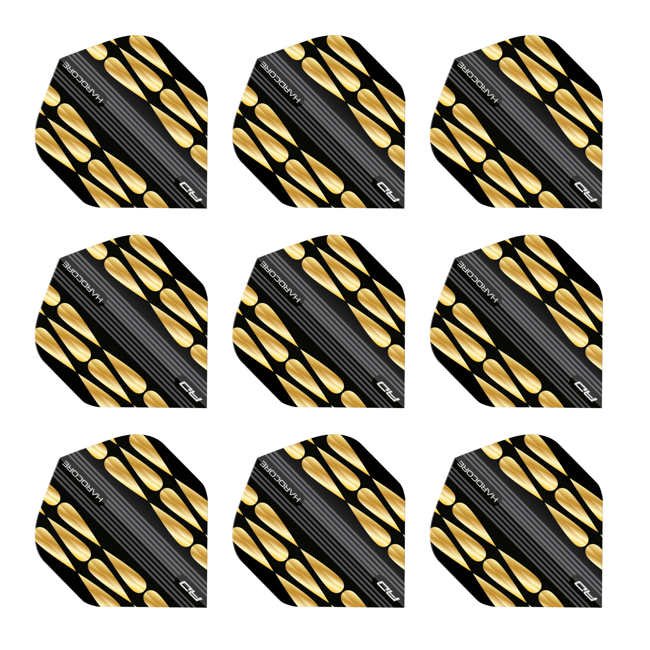 RED DRAGON Hardcore Premium Gold & Black Teardrop Dart Flights - 3 Sets Per Pack (9 Dart Flights in total)