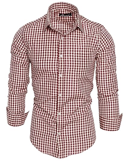 Amaci&Sons Herren Kariertes Slim-Fit Trachtenhemd Bügelleicht Oktoberfest Karo Hemd 5006