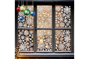 HEBAYY 276PCS Glitter Snowflake Window Clings, 35+ Designs Double Sided Static Stickers Window Decoration Christmas Ornaments Reusable Winter Party Supplies New Year Decals for Winter Holiday (8 Sheets)