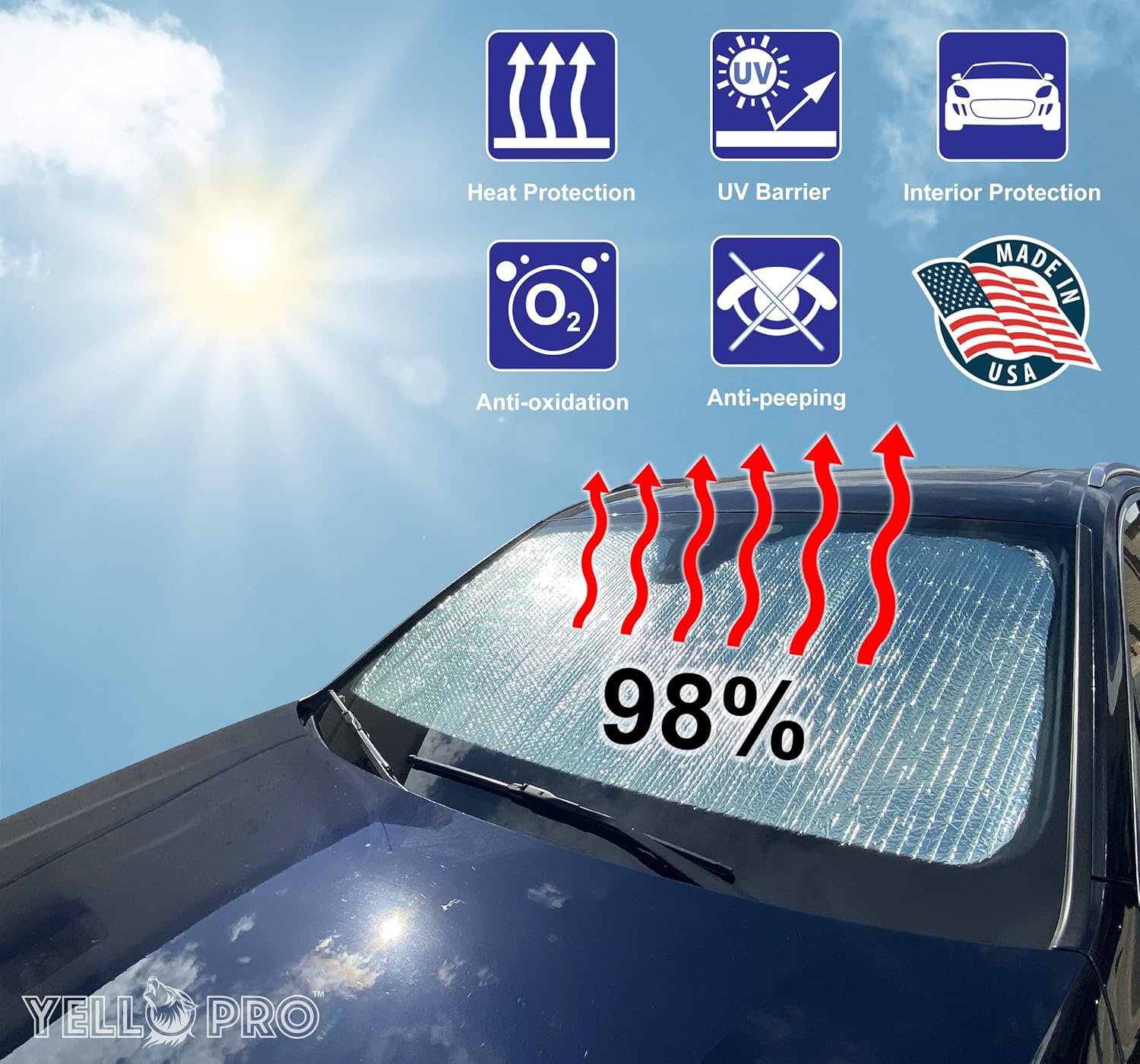 YelloPro Auto Custom Fit Car Front Windshield Reflective Sunshade Protector for 2012 2013 2014