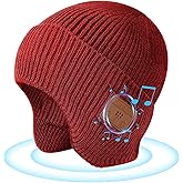 Bluetooth Beanie Hat with Headphones, Wireless Winter Hat Built-in Microphone and Stereo Speakers (Red)