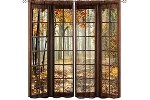 SENRUEGT Autumn Natural Landscape Curtains,Vintage Window Pattern Kitchen Living Room Bedroom Curtains 2 Piece Set 42x54 Inch