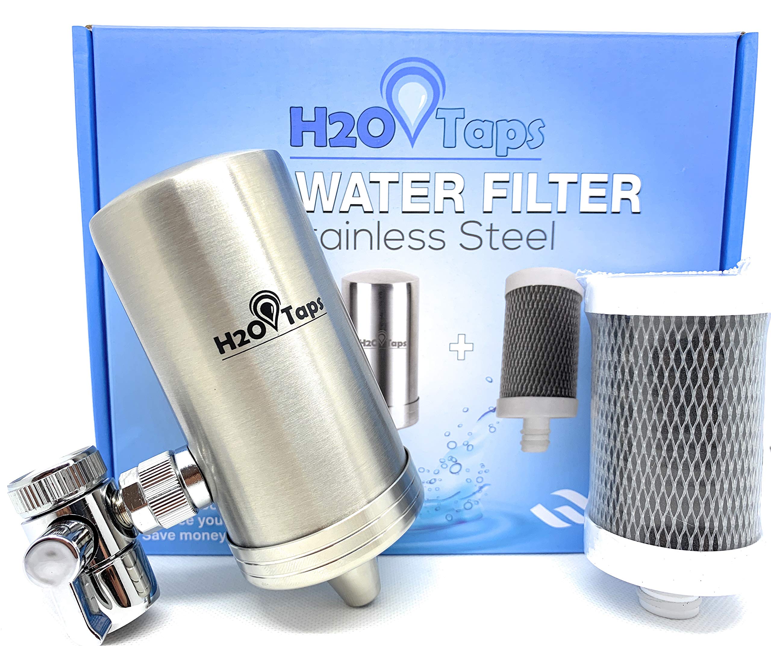 H2O Taps - Tap Water Filter - Stainless Steel Tap Water Filter, Water Filtration System, Quality Kitchen Faucet Filter - Improves Taste and Removes Dirt