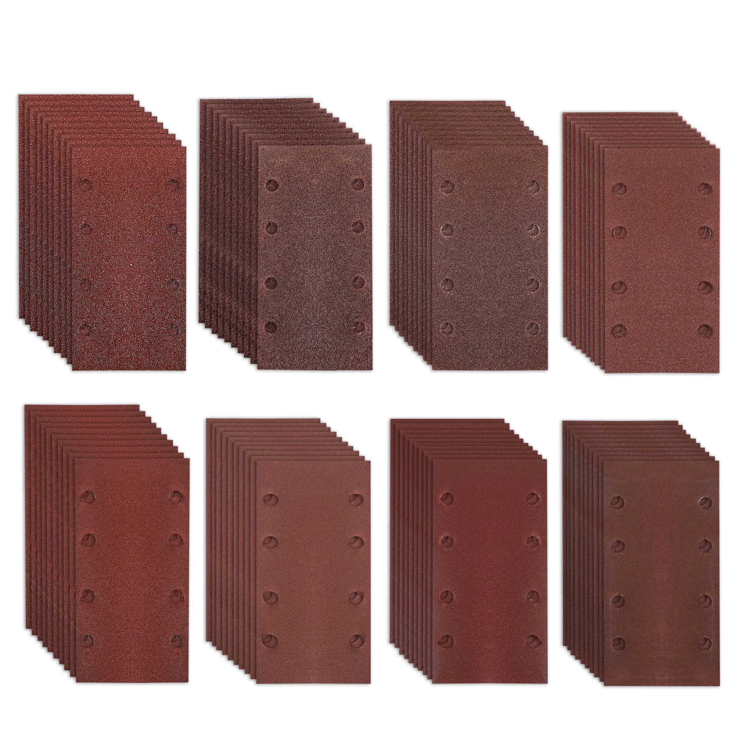 80 Pieces 1/3 Sheet Sandpaper for Electric Sander, 93 x 185mm Sanding Sheets Hook and Loop Assorted 40/60/80/120/180/240/320/400 Grit Rectangle Sander Paper