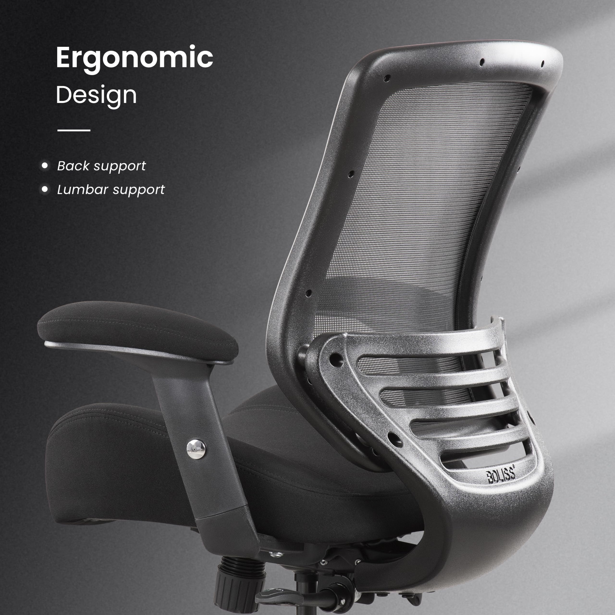 BOLISS 400lbs Mesh Ergonomic Super Soft Wide Cushion Office Computer Desk Chair Adjustable Arms(Black)