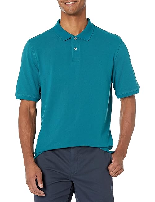 Amazon Essentials Men's Regular-Fit Cotton Pique Polo Shirt (Available in Big & Tall), Teal Blue, Small
