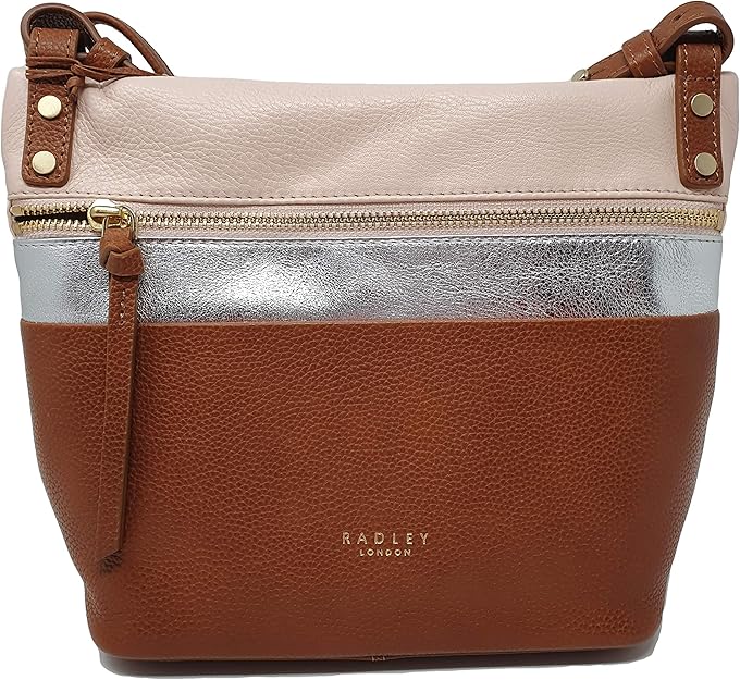 Radley 'Kensal Stripe' Medium zip top Cross body Handbag in Tan Leather
