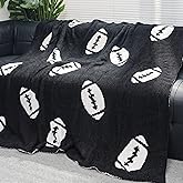 Soft Football Pattern Blanket Cozy Throw Blanket Perfect for Home Decor and Gift Giving, Rugby Sports Blanket Plush Bedding Created for Adults, Black, 50"x60"
