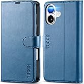 TUCCH Wallet Case for iPhone 17 (6.3") 2025, 4 Card Slots, RFID Blocking, Stand, Shockproof TPU Shell, PU Leather, Magnetic Closure, Protective Flip Folio Cover, Light Blue