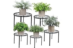 HAINARverS Metal Plant Stands 5-Pack, Heavy Duty Rustproof Iron Corner Flower Pot Stand Holder,Round Supports Display Rack Tiered Plant Stand Shelf For Indoor And Outdoor Multiple (Black)