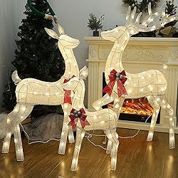 Lulu Home Set of 3 Pre-lit White Reindeer with 210