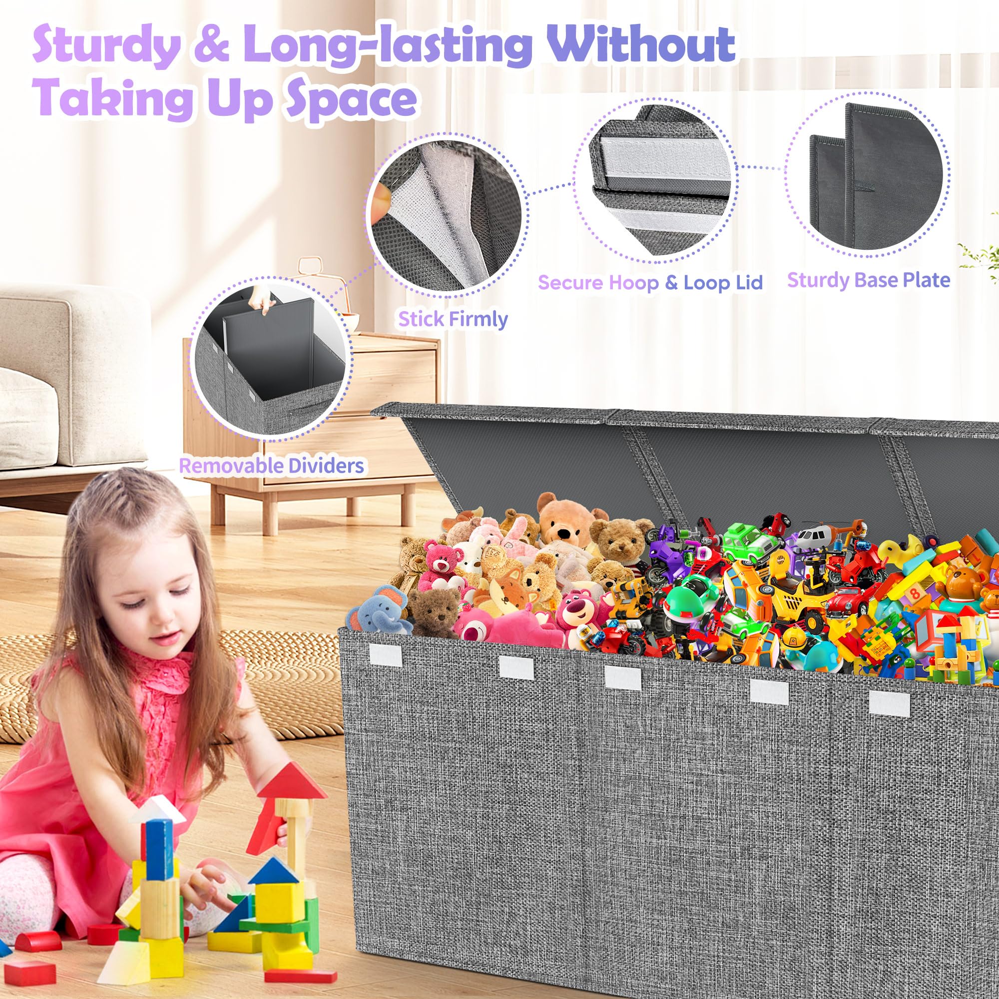 Extra Large Toy Box, Collapsible Sturdy Kids Toy Chest for Boys, Girls, 40