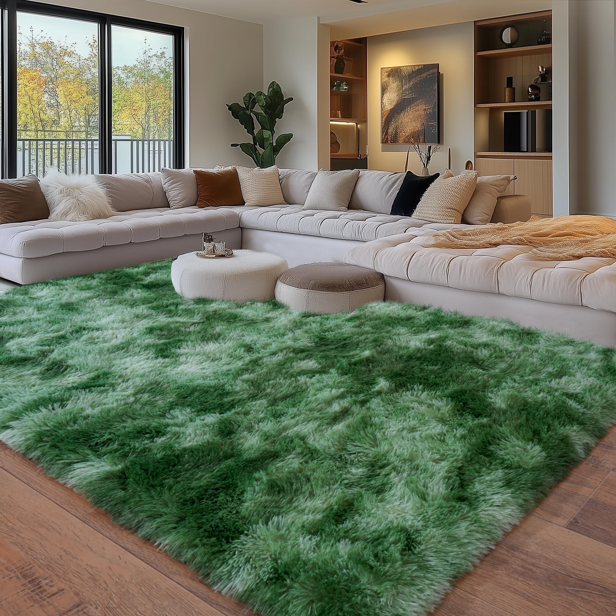 Photo 1 of OHDS Tie-Dyed Fluffy Green Rug for Bedroom 8x10 ft Large - Ultra Soft & Non Slip Shaggy Area Rug, Comfy Durable Carpet for Living Room Kids Room Teens Dorm Home Decor, 1.7'' Thick Indoor Plush Carpets