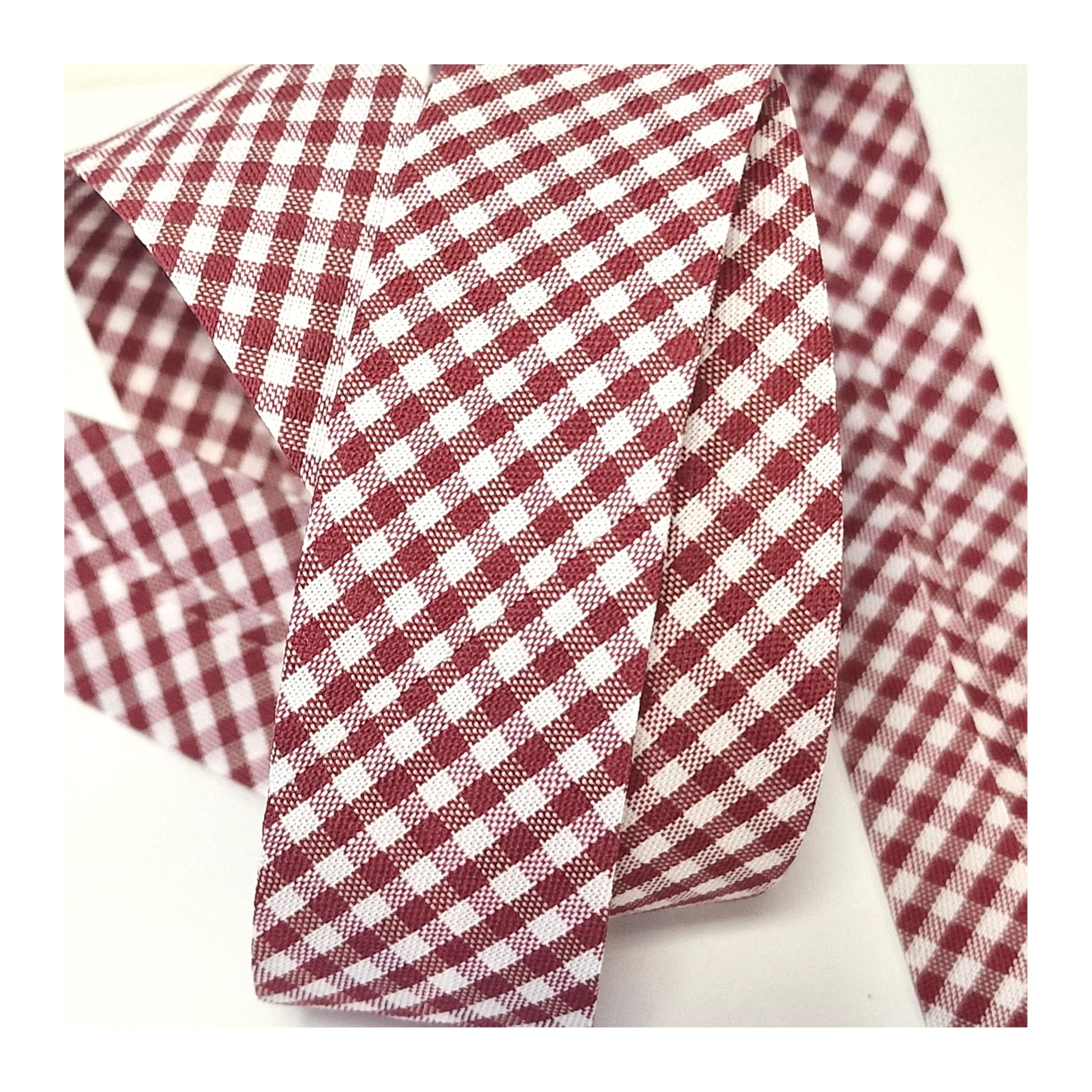 5m of 30mm Wide Cotton Gingham Bias Binding Tape 5m Single Folded, Edging Quilting Sewing, Bunting, Craft, Upholstery, Piping & Garments. UK Seller (Pale Green) (Burgundy)
