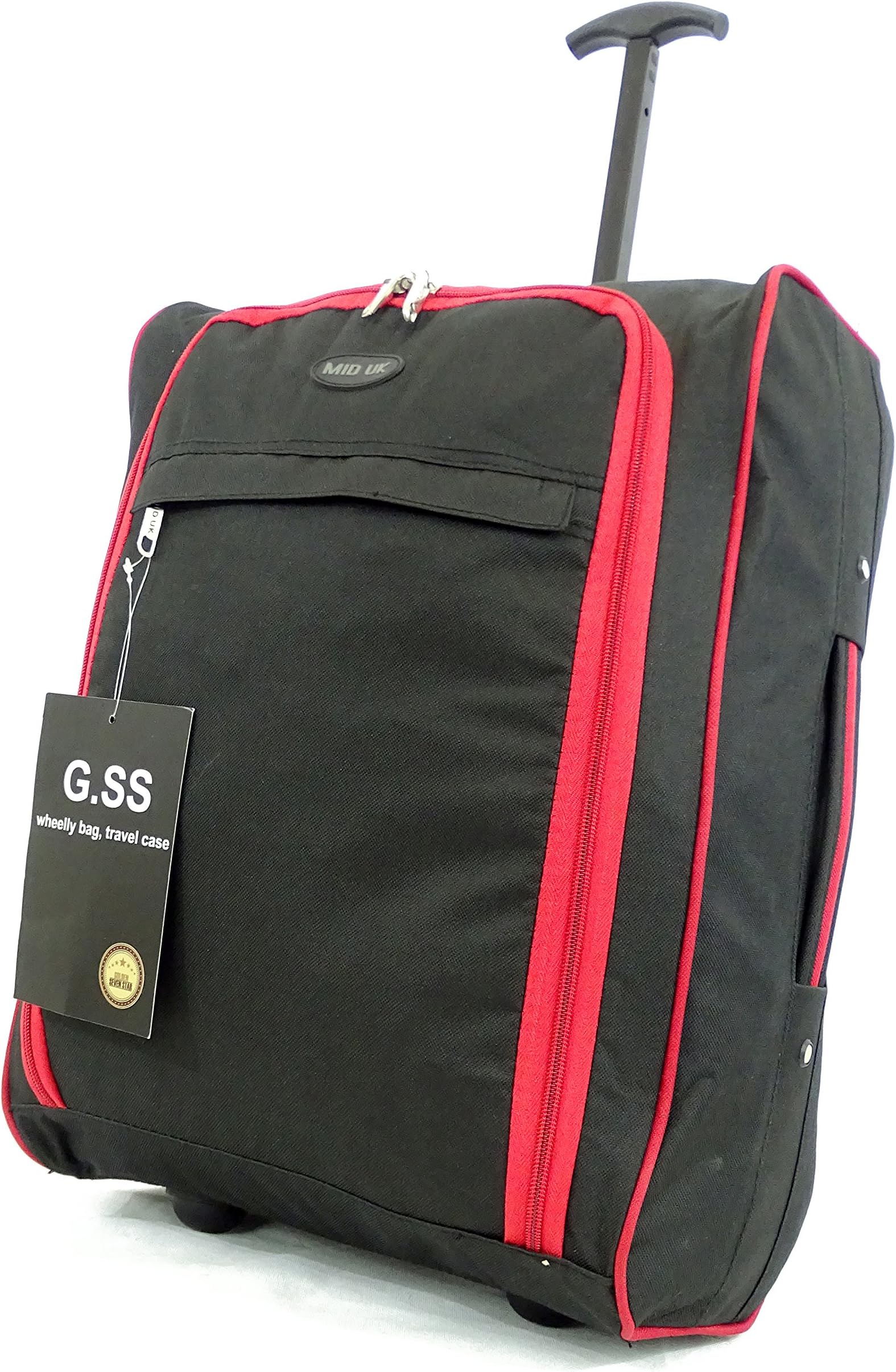 Super Lightweight Cabin Approved Luggage Travel Wheelie Bag suitcase Trolley Cabin Approved Case 50x40x20 Easyjet Ryanair (Red Black)