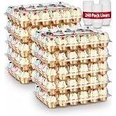 Gencywe (24 Pack x 10 Sets) Stackable Cupcake Carrier Holders with 240 Pack Cupcake Liners, Plastic Cupcake Boxes Holders for 24 Cupcakes, High Tall Dome Lid Cupcake Containers, Clear Cupcake Trays