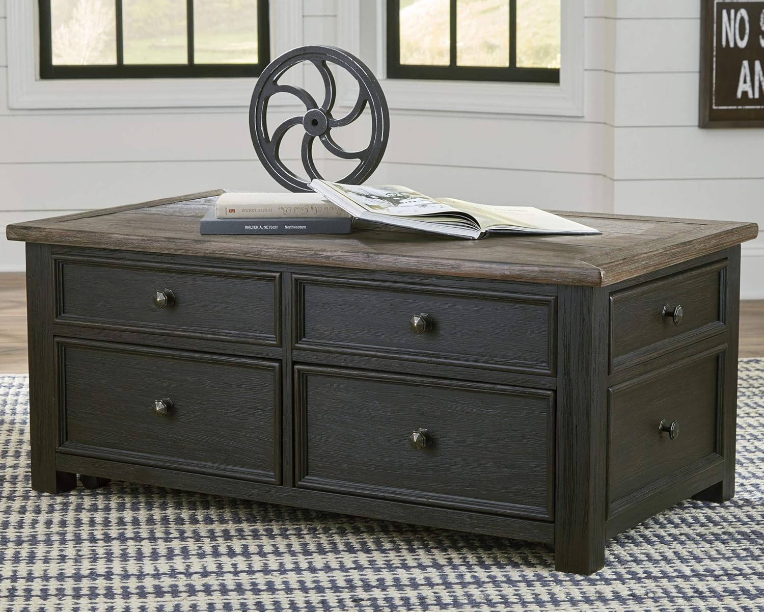 Signature Design by Ashley Tyler Creek Lift Top Coffee Table, Two-Tone (Grayish Brown/Black) & Creek Rectangular End Table Grayish Brown/Black: Furniture & Decor