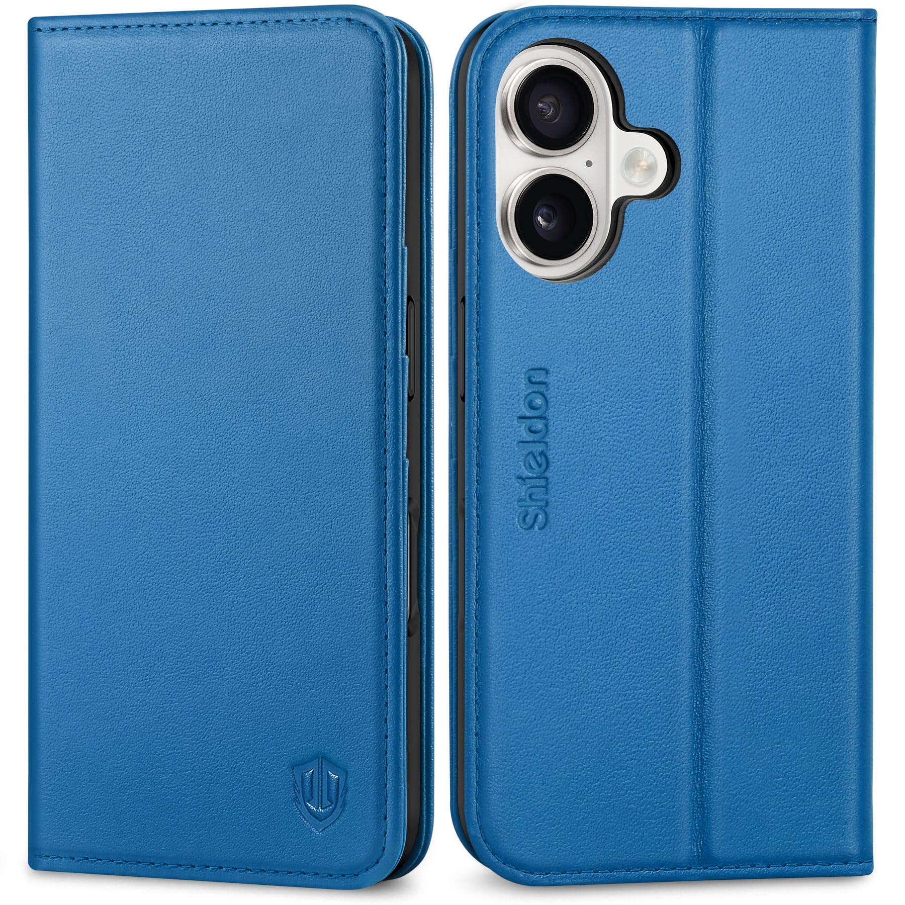 Photo 1 of SHIELDON Wallet Case for iPhone 16 2024, Genuine Leather Folio Case with Kickstand, RFID Blocking Card Slots, Magnetic Shockproof Cover, Compatible with iPhone 16 5G 6.1" - Nappa Sapphire Blue