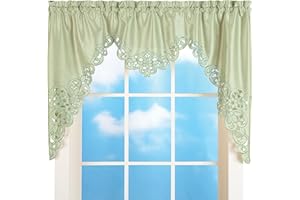Collections Etc Elegant Scalloped Design Cut-Out and Embroidered Scroll Window Valance with Rod Pocket Top for Easy Hanging, Sage Green, 58" X 36"