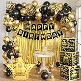 Gold Birthday Party Decorations Kit for Men,3pcs birthday Decorations for Men boys black and gold Balloon Boxes Birthday Party Favors