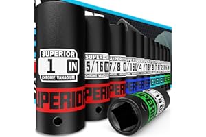 Aiourx 1/2" Drive Deep Impact Socket Set, SAE, CR-V Material, 6 points, 3/8" to 1", Cars, Motorcycles, Tire Changes, 12pcs