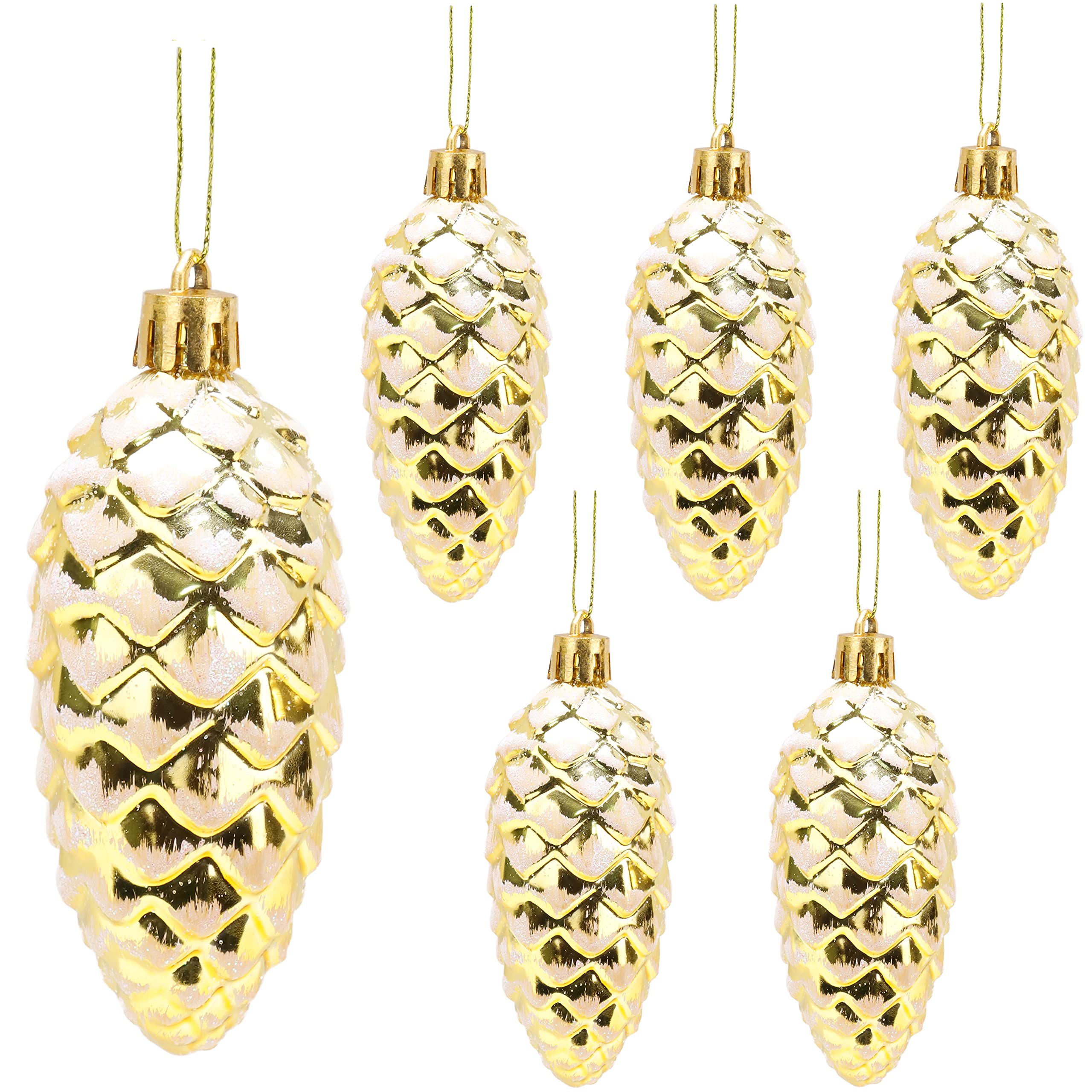 Christmas Concepts® Pack of 6–90mm Shiny & Glitter Decorated Pine Cone Baubles – Christmas Tree Decorations (Gold)