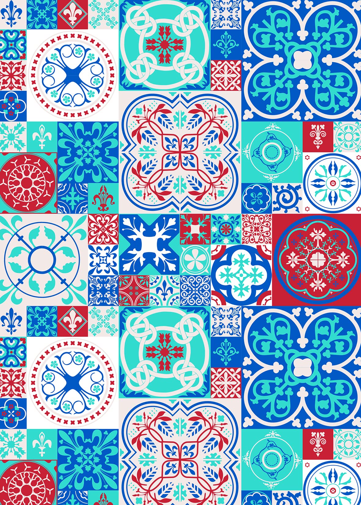 Clairefontaine 95247C - Ream of 24 Sheets of Ceramic/Cement Tile Printed Papers 150g/m² Format A4 21x29,7cm Creative leisure Scrapbooking Paper 4 Ast Designs