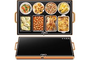 HUDETEX Warming Mat for Food (XXL32 x18), Warming Trays for Buffets Party and Daily Use, Temperature Control Food Warmer, Full Surface Tempered Glass Top Heating Food Warming Mat, Black Electric Warming Tray