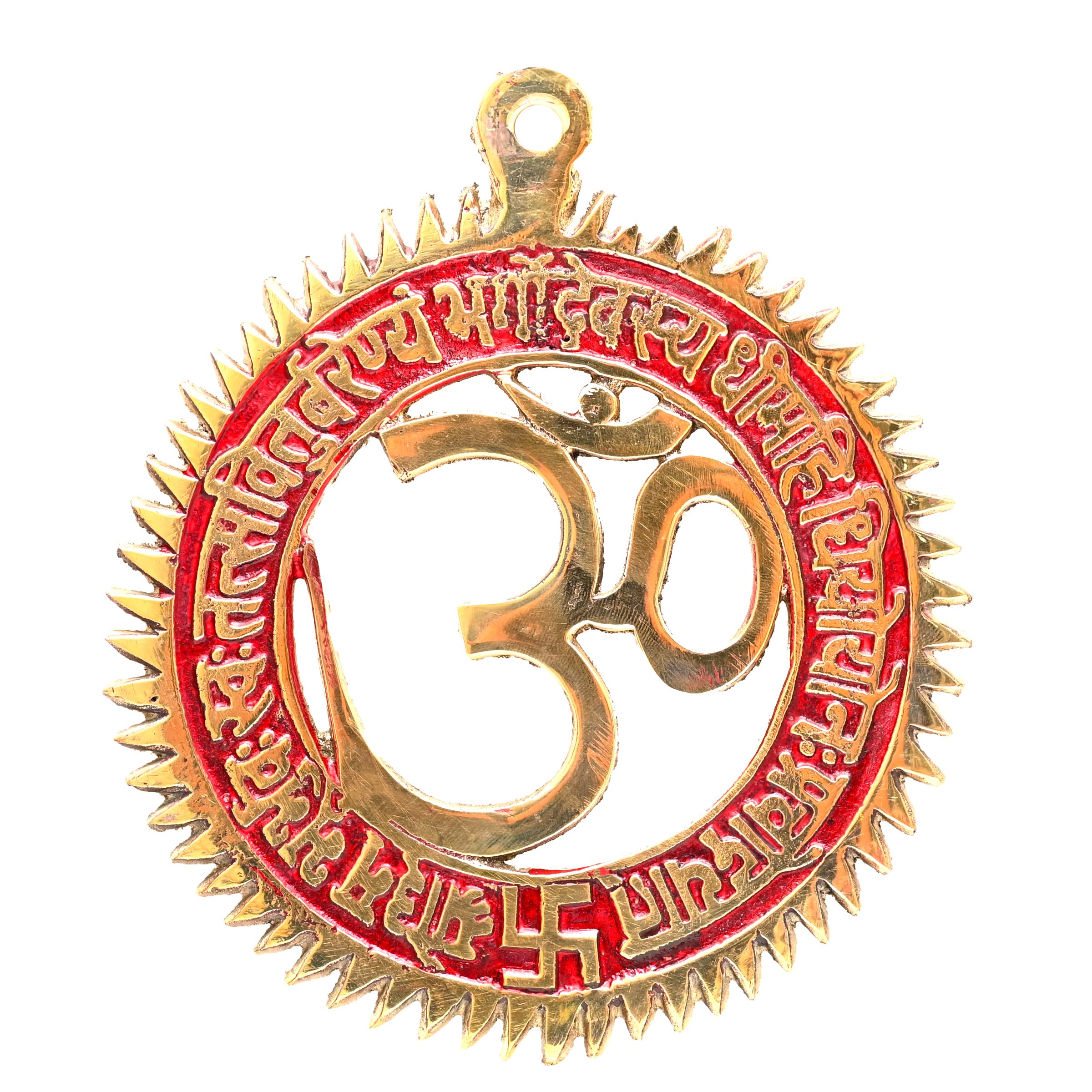 Brass Om Wall Door Hanging Spiritual Religious Sculpture Indian Antique Statue Décor Auspicious for Home Entrance Temple Puja Decoration Festivals Diwali and Gifting (Om with Gayatri Mantra)