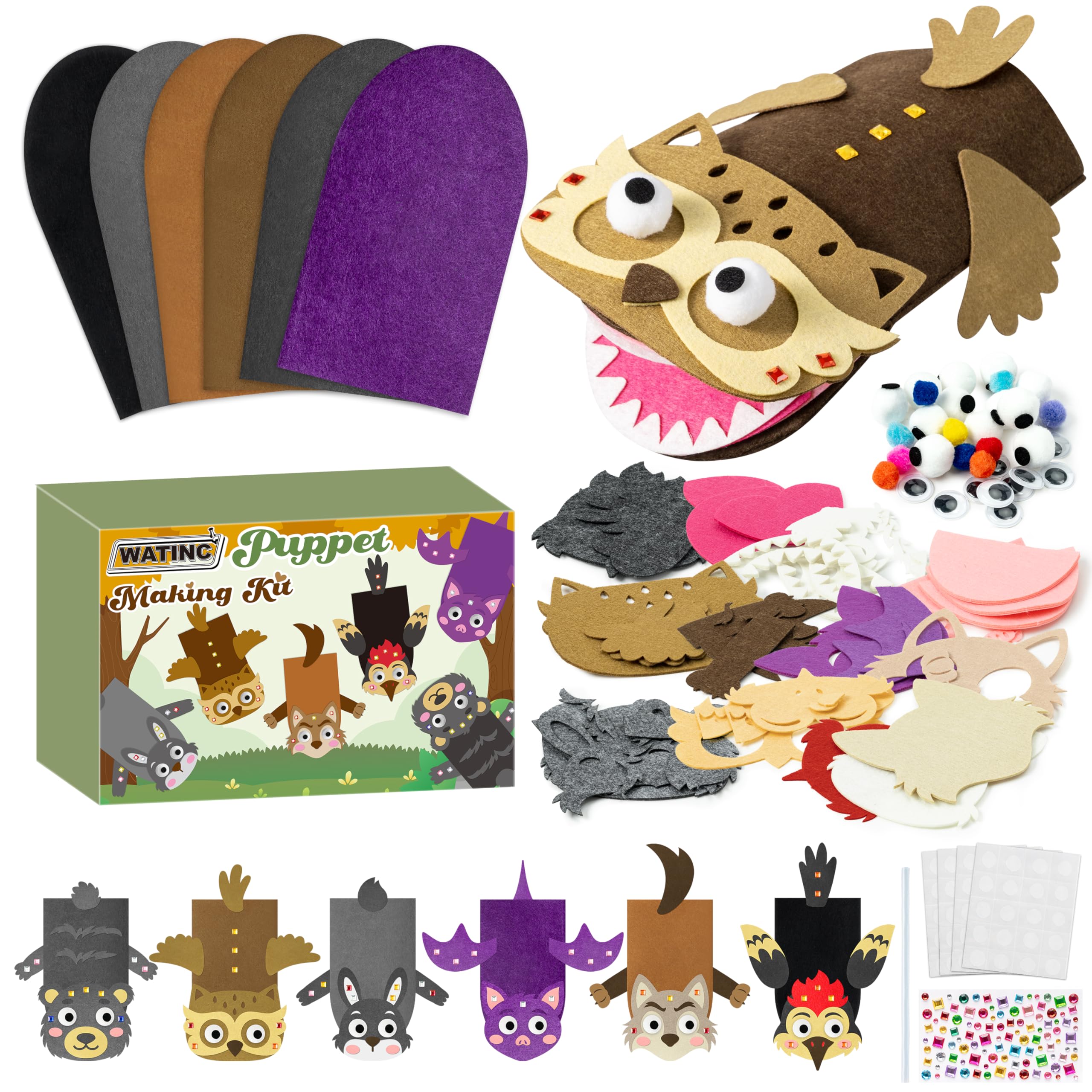 WATINC 6Pcs Hand Puppet Making Kit, Art Craft Felt