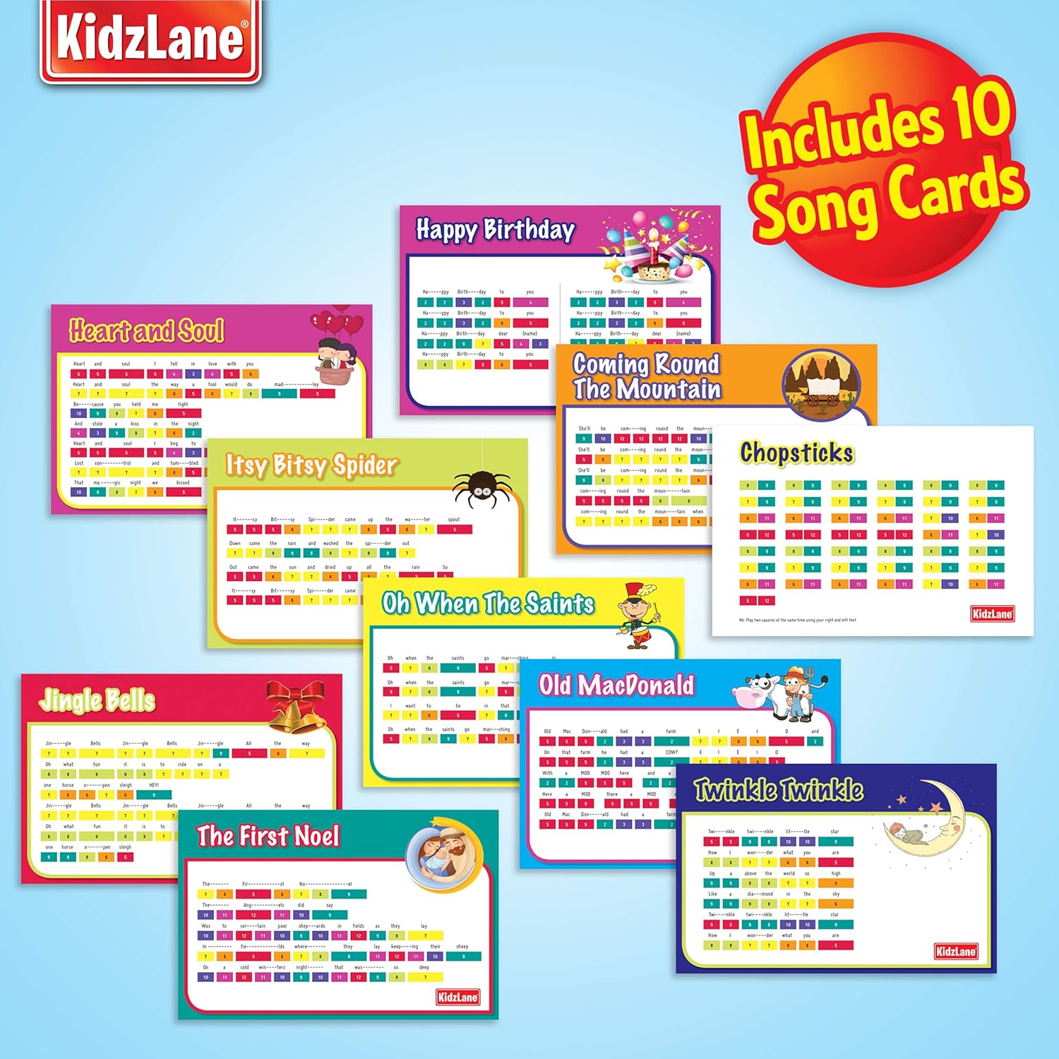 Kidzlane Floor Piano Mat for Kids and Toddlers - Giant 6 feet Piano Mat, 24 Keys – 10 Song Cards, Built in Songs, Record & Playback, 8 Instrument Sounds – Age 3+: Toys & Games