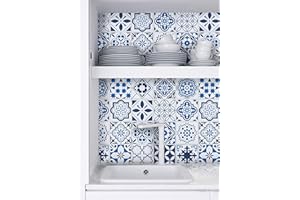 TIMEET 197"x 17.7"Blue Pattern Contact Paper Glossy Surface Waterproof Contact Paper Decorative Self Adhesive for Kitchen Bathroom Counters Removable Counter Paper Peel and Stick Wallpaper Easy to Clean