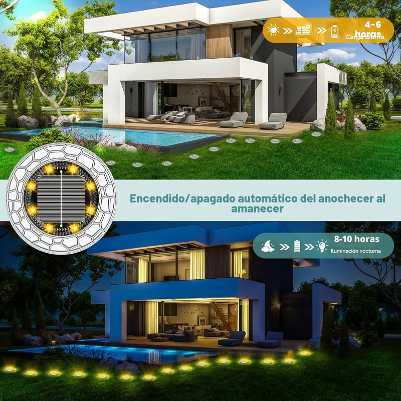 10 Peças Luzes Solares LED para Jardim Exterior, 8 Luzes Solares LED