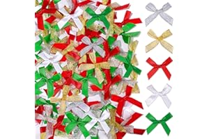YGDZ Mini Bow Gift Wrapping Ribbons - 50 Pack, 5 Colors (Red, Green, Silver, Gold, White), Small Bow Ornaments for Crafts, Tree Decor & Gifts