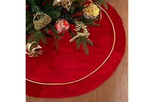 BUVANE Christmas Velvet Tree Skirt, 48 inches Large Fur Plush Tree Skirts, Xmas Tree Skirt for Holiday Ornaments Party Rustic Vintage Christmas Tree Decorations (Red)