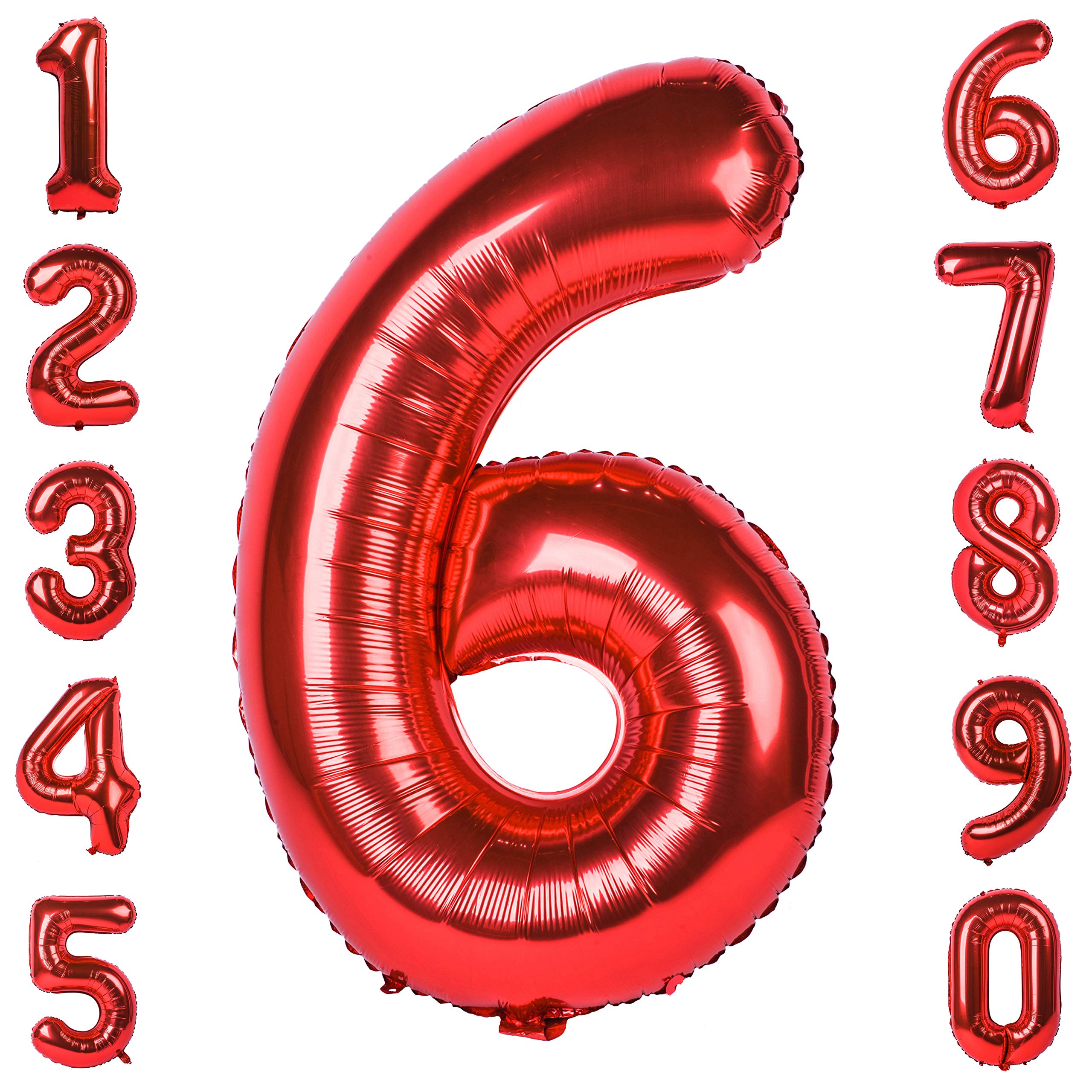 Red 6 balloon 40 Inch Red Large Number Balloons Mylar Foil Big Number 6 Giant Helium Balloon Birthday Party Decoration