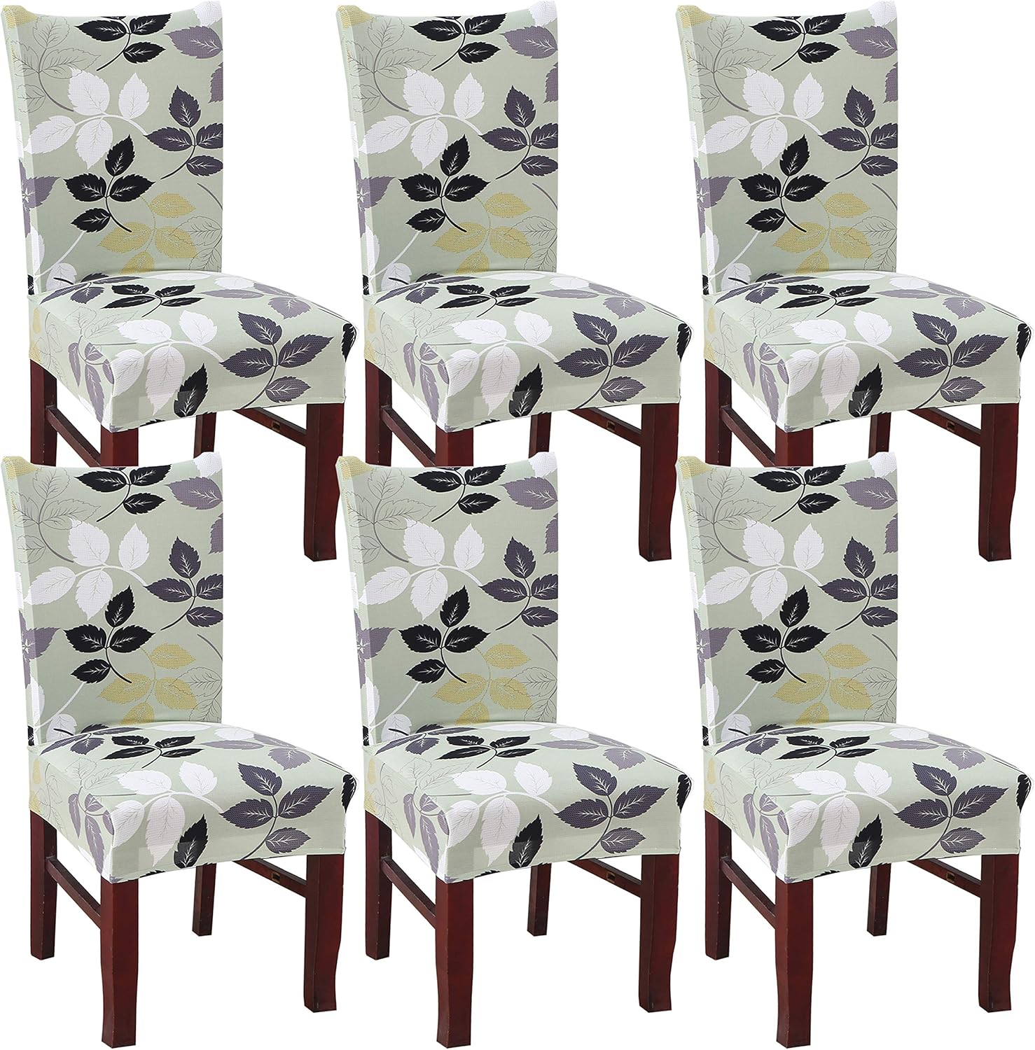 Lalluxy Stretchy Parson Chair Slipcovers for Dining Room Chair seat Covers Chair Protectors for Party Pet Protection Universal Fit Soft Polyester (Set of 6, Green Leaves)