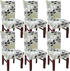 Lalluxy Stretchy Parson Chair Slipcovers for Dining Room Chair seat Covers Chair Protectors for Party Pet Protection Universal Fit Soft Polyester (Set of 6, Green Leaves)
