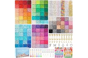 Acerich 21100 Pcs Clay Beads Bracelet Making Kit, 120 Colors 6 Boxes Flat Heishi Friendship Bracelet kit with Letter Beads, Accessories Gift