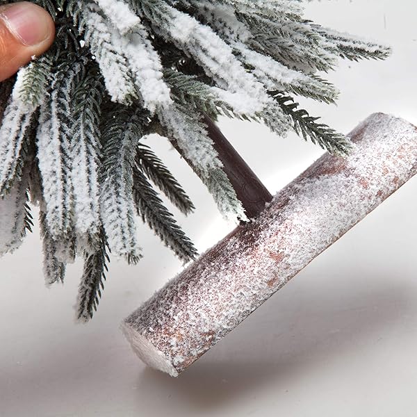 VGIA 4PCS MINI CHRISTMAS TREE SMALL SEPARATE SPRAY SNOW CHRISTMAS TREE WITH WOODEN BASES FOR TABLETOP WINTER VILLAGE HOLIDAY DECORATIONS