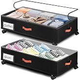 Tsinglax 66L 2-Pack,Under Bed Storage with Wheels, 30" L x 16" W x 7.5" H | Rolling under bed drawers with sturdy frame, clear lids; under bed containers store clothes, shoes, blankets, toys &amp; holiday