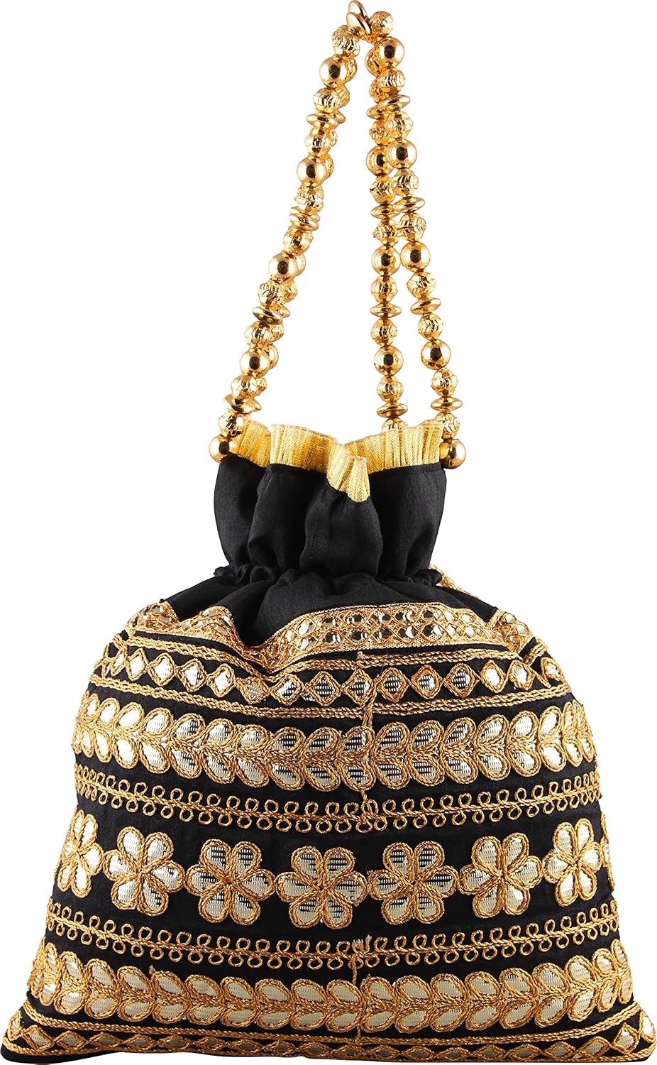 bombay haat women's silk black rajasthani gota potli bag