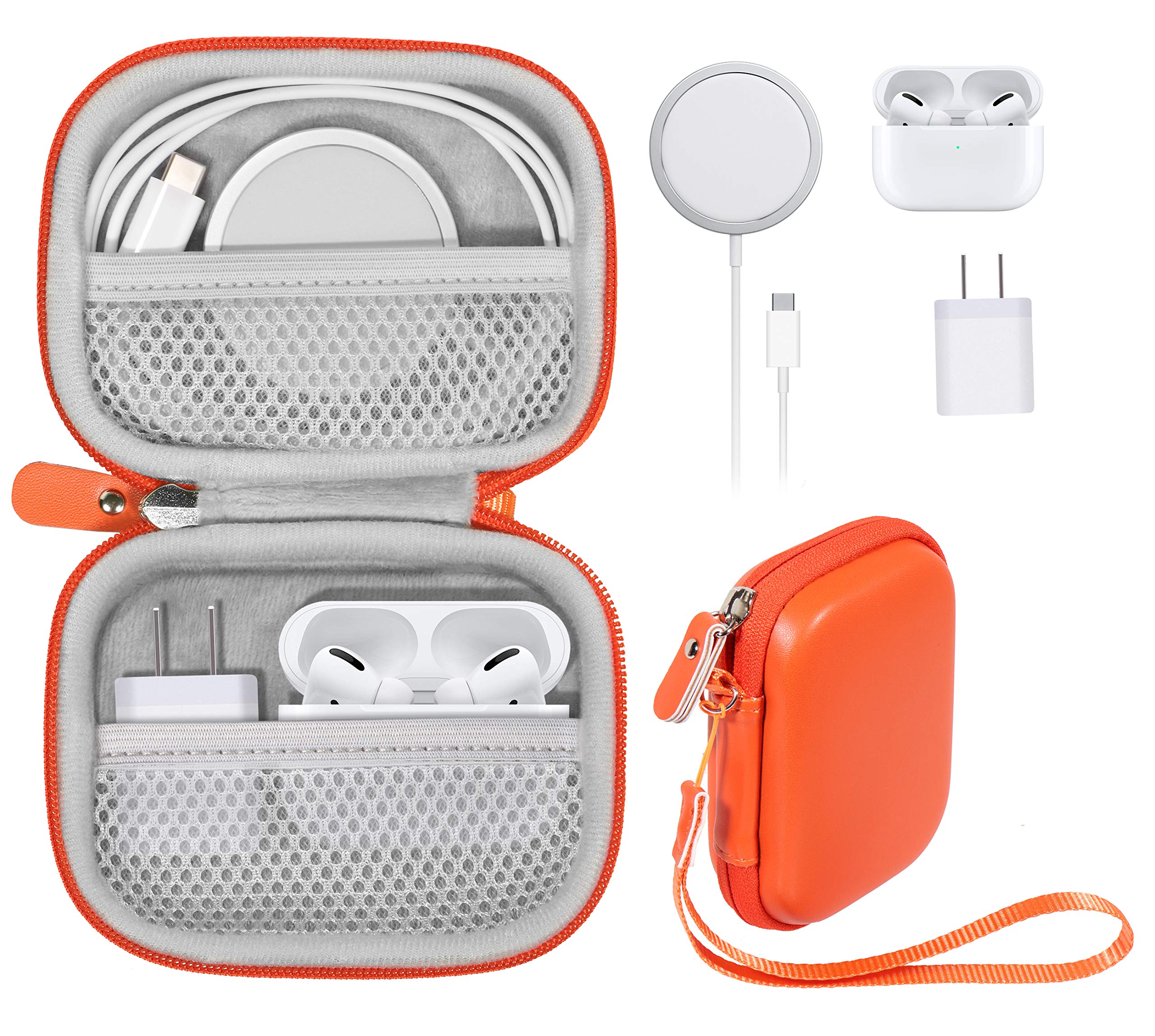 CaseSack- Handy Case for iPhone 12/ 12 Pro MagSafe Charger, Airpods Pro Plus,  Airpods 2, Airpods 1, Consolidation case for iPhone Accessories and Type C  hub, Lightning hub, USB hub (Orange)- Buy