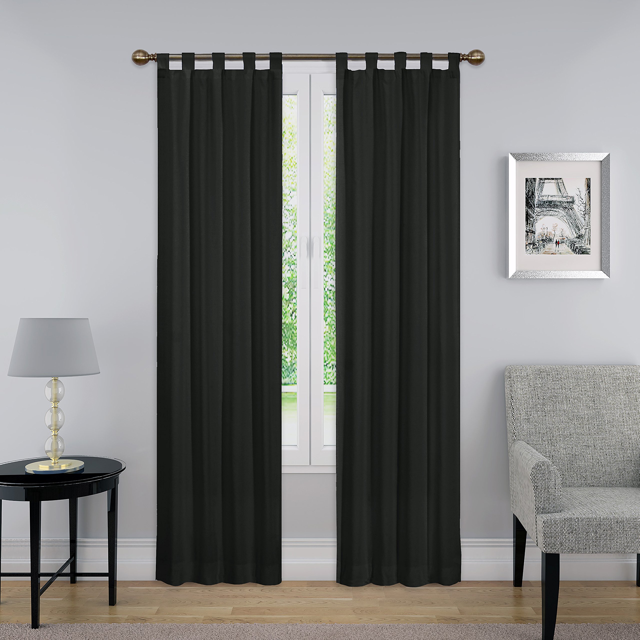 Pairs to Go Modern Decorative Tab Top Window Curtains for Bedroom or Living Room (2 Panels), Cotton, Black, 30" W x 84" L (Pack of 2)
