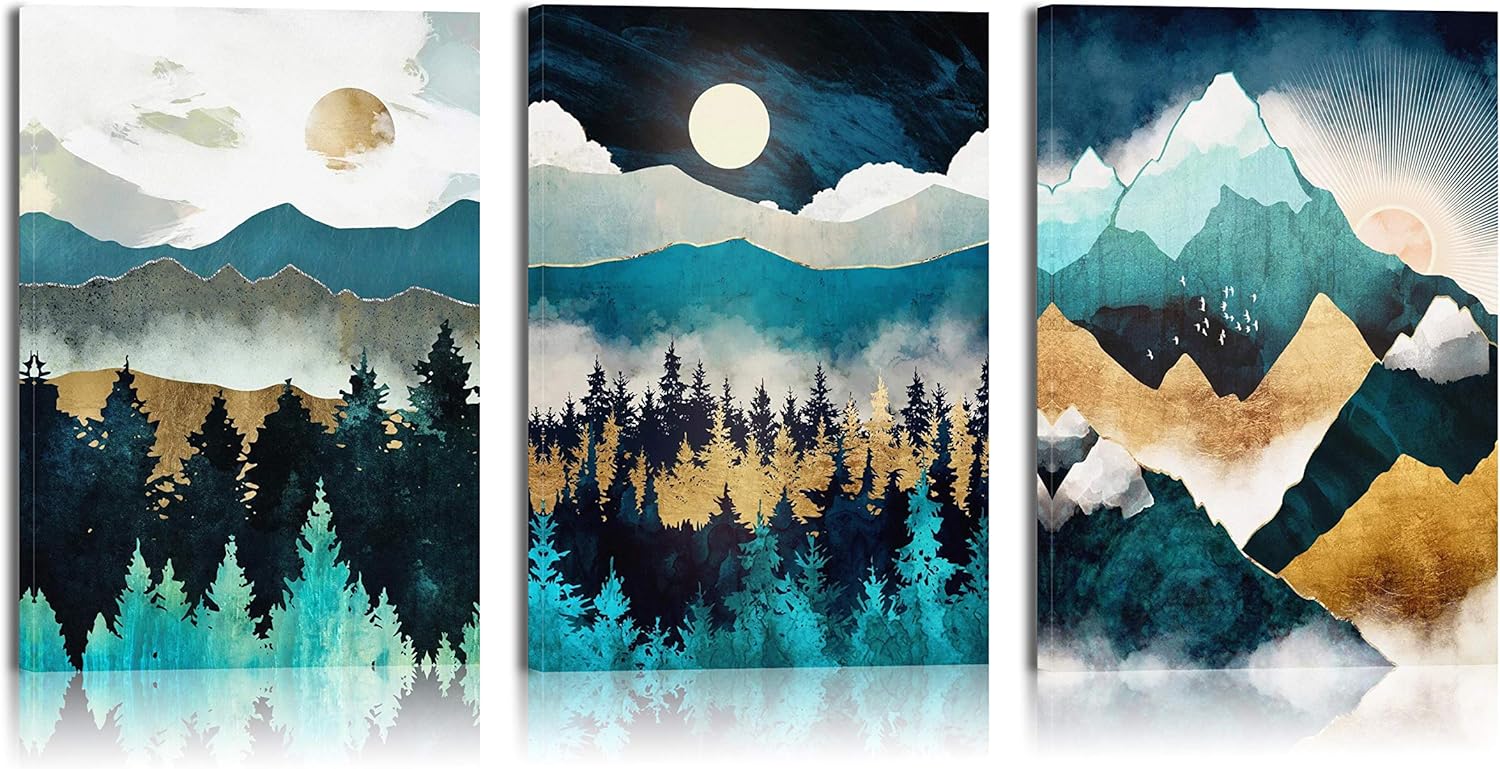 Abstract Mountain Colorful Natural Landscape Canvas Wall Art for Bedroom Living Room Decor Geometric Mountains Nordic Style 100% Color Rendering Wall Art For Bathroom Office Home Decoration Framed