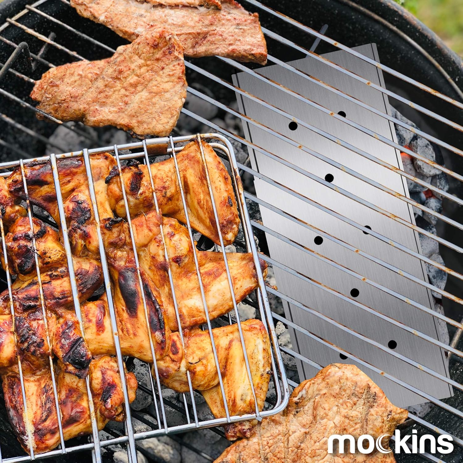 Mockins Stainless Steel BBQ Smoker Box for Grilling Barbecue Wood Chips On Gas Grill or Charcoal Grill - Grilling Accessories: Garden & Outdoor